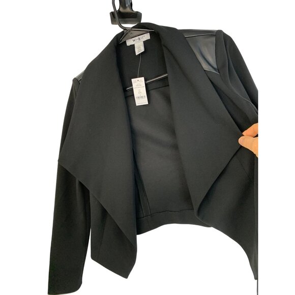 WHBM Black LS Drape Front Jacket Size 2 NWT REE10683 Lightweight Mixed Media - Picture 2 of 10